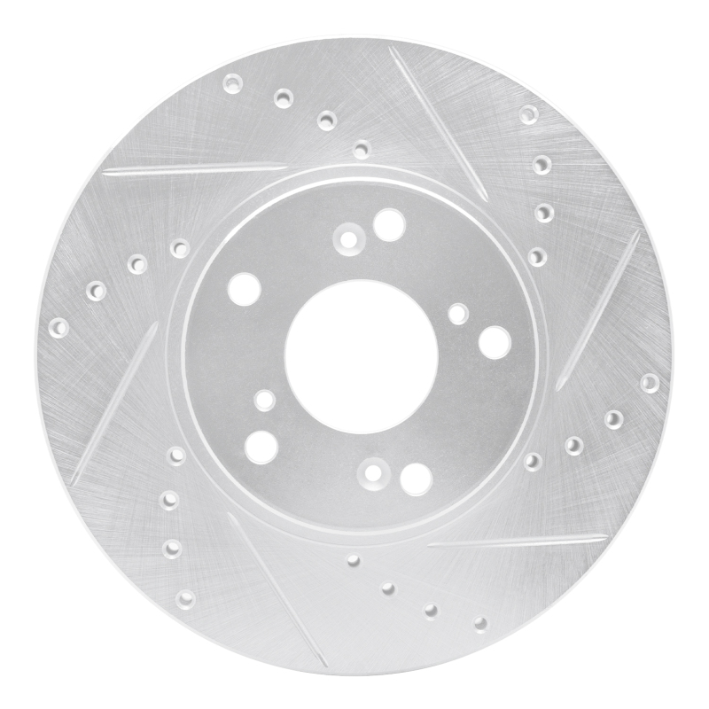 Acura CSX Brake Rotor (1) - Front Right - R1 Concepts - Drilled & Slotted - Silver - `98-`22